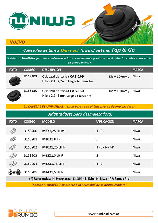 Cabezales  de Tanza Universal con Sistema Tap-N-Go
