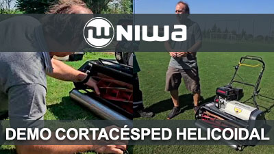 Demostración de cortadora de césped helicoidal Niwa autopropulsadas desde Nogalpark, Carpinchos, Nordelta.